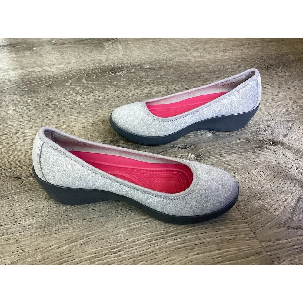 Crocs Shoes Women's Size 7 Heathered Gray Pull On Busy Day Ballet Wedge Casual